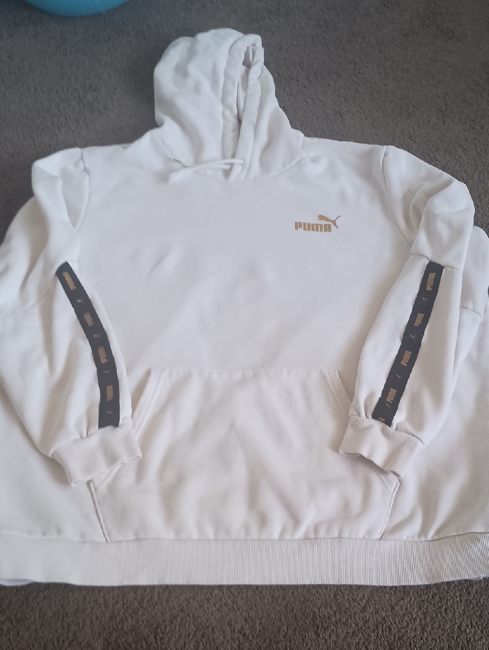 PUMA Leisure Sideline Hoodie featuring branded taping down the sleeves and a kan
